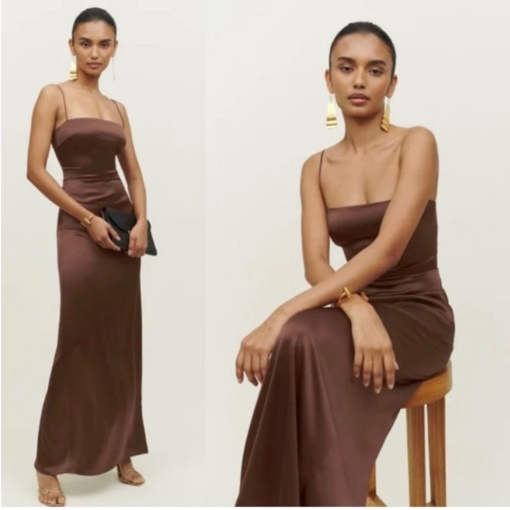 Reformation Frankie Silk Dress in Cafe